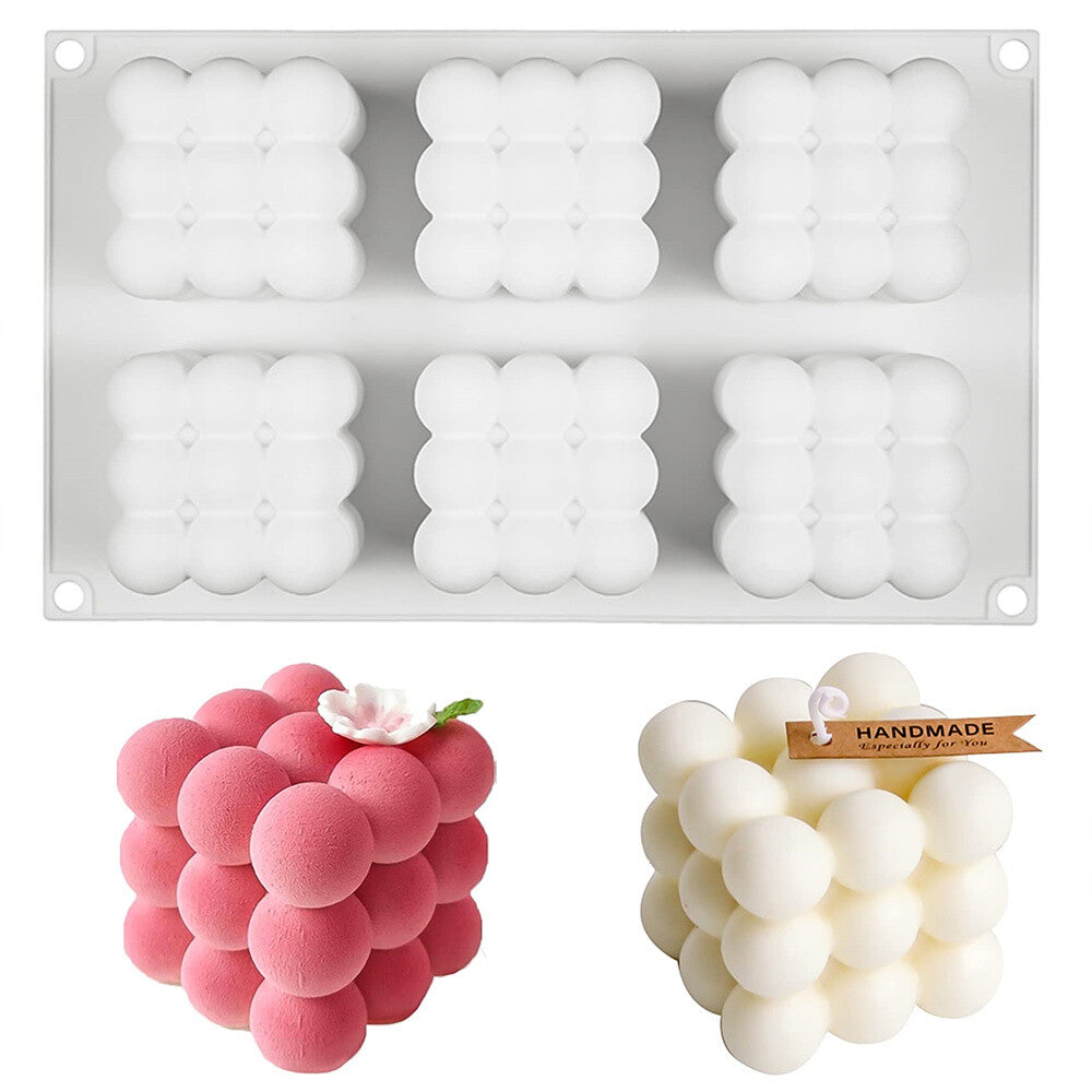 6-Cavity 3D Cube Silicone Mold – Bubble Candle Soap Chocolate Cake DIY Craft Mould