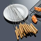 120pcs Stainless Steel BBQ Skewers 31cm | Flat Metal Kebab Sticks with Wooden Handle