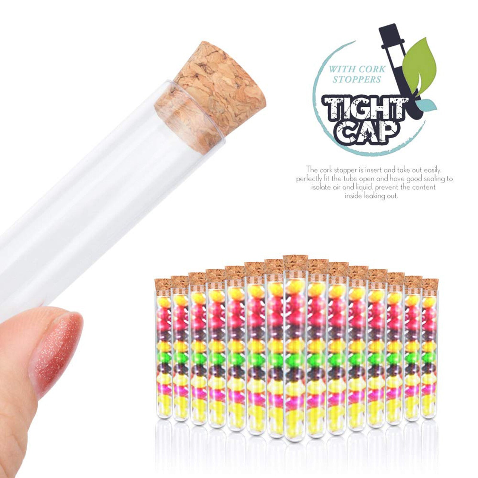 50PCS Clear Plastic Test Tubes with Wooden Cork Stoppers - 20ml Wedding Favor Candy Bottles