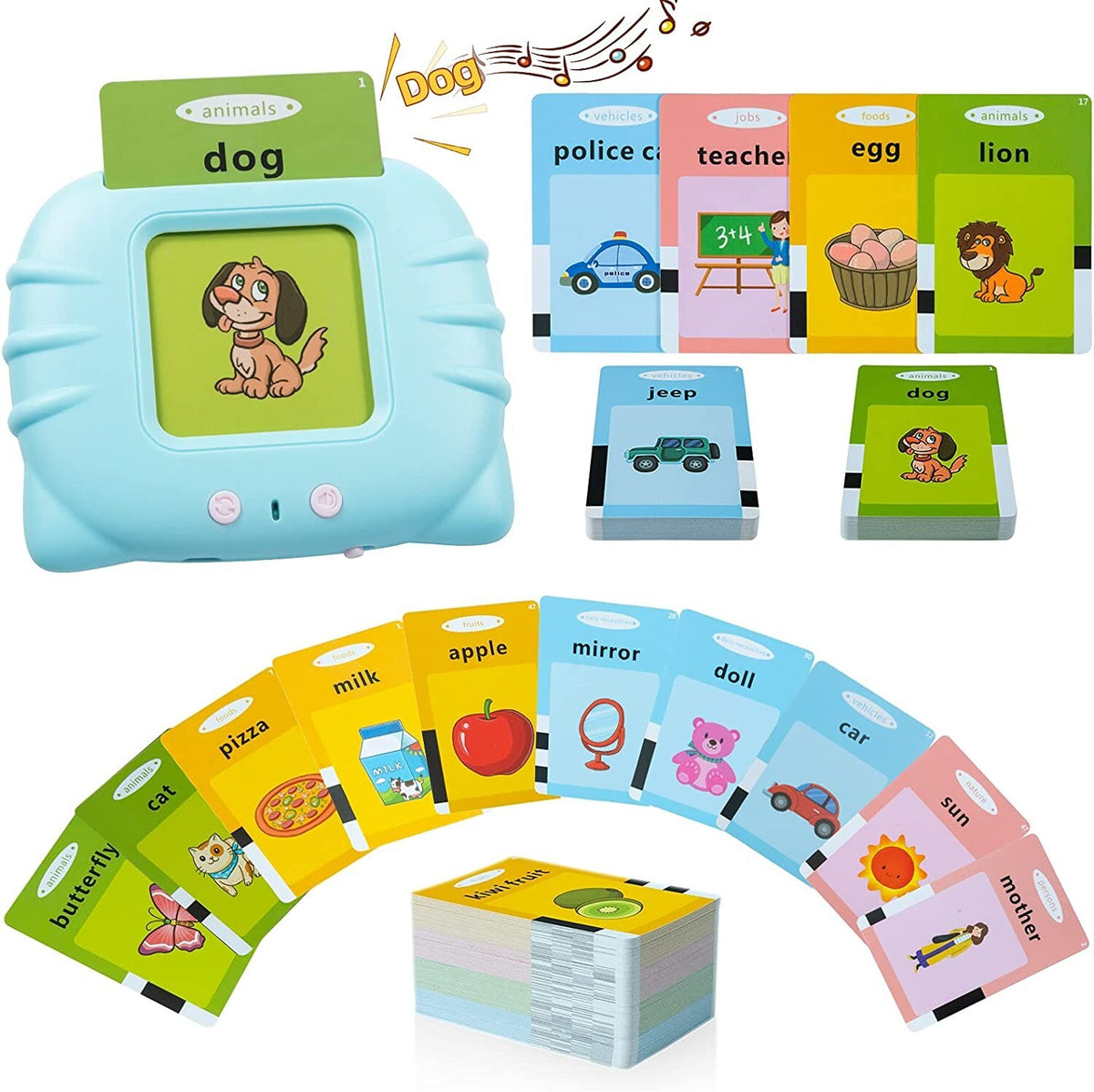 Blue talking flash card reader with cards