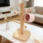2PCS Wooden Mug Rack Tree with 6 Hooks - Coffee Cup Organiser Stand for Kitchen Counter