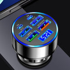 6 port car charger with voltage display