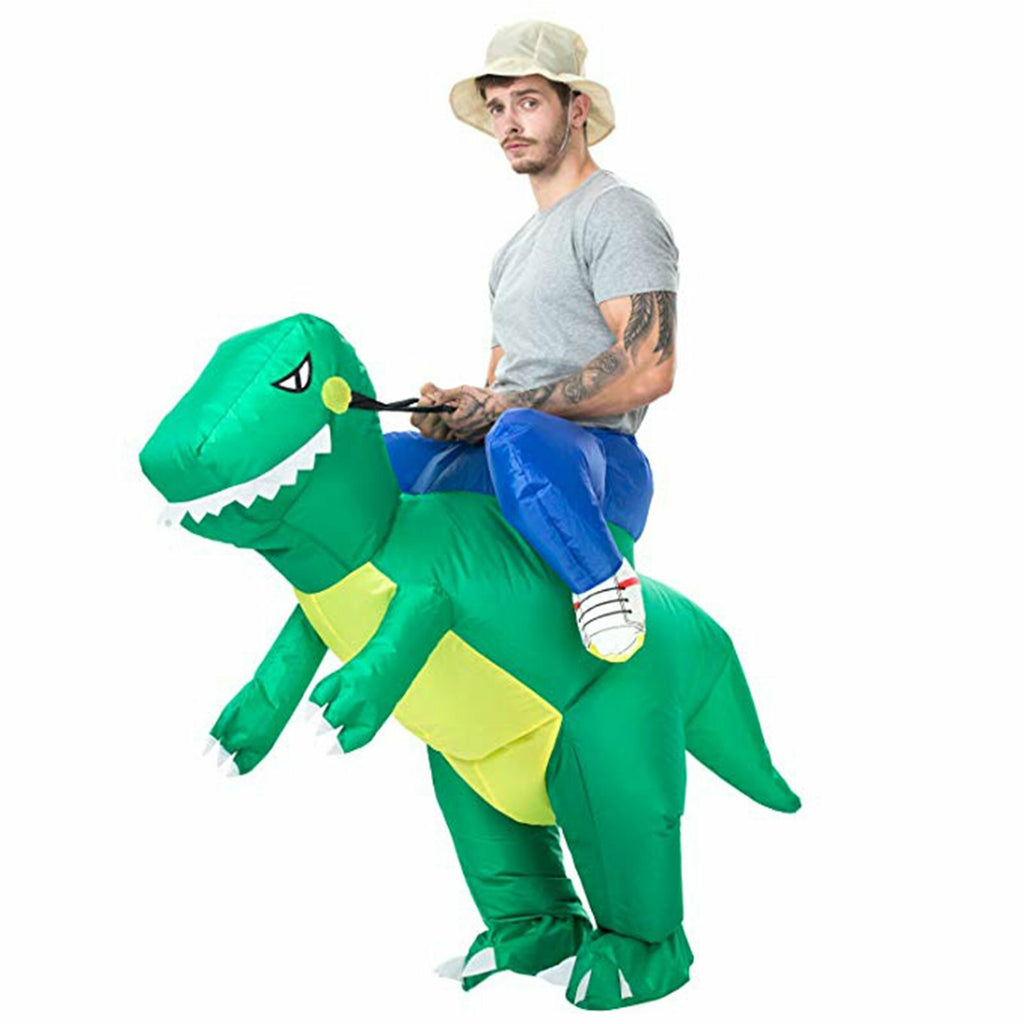 Inflatable Dinosaur Rider Costume Adult | Funny Green T-Rex Party Fancy Dress Suit