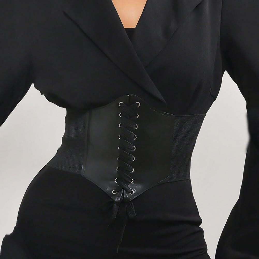 2PCS Women’s Body Shaper Buckle Wide Waist Belt - Elastic Underbust Corset Belt Black