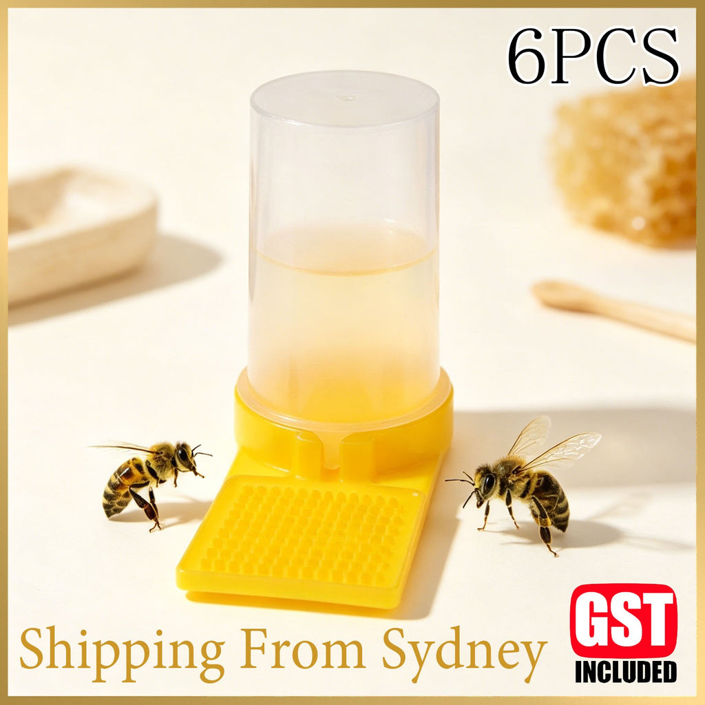 Six beehive entrance feeders