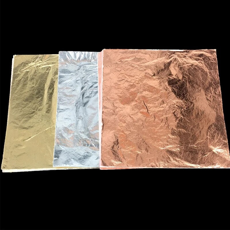 500PCS Imitation Leaf Foil Paper 14x14cm - Rose Gold Silver Gold Gilding Art Craft Sheets