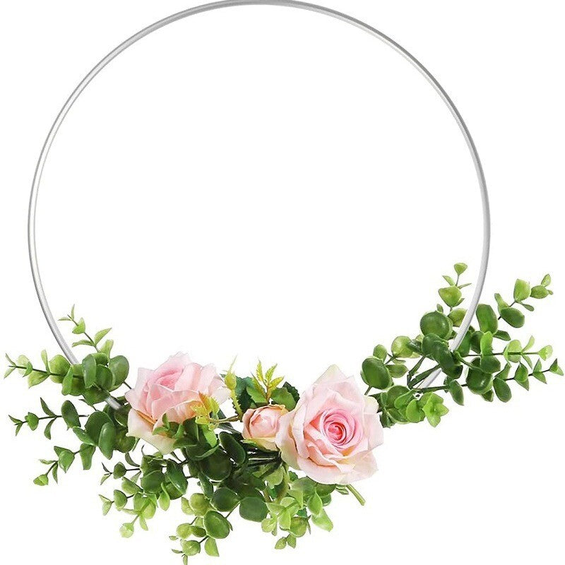 Silver Round Floral Hoop Centerpiece Set - Standing Metal Wreath Hoops for Wedding Party and Event Decor