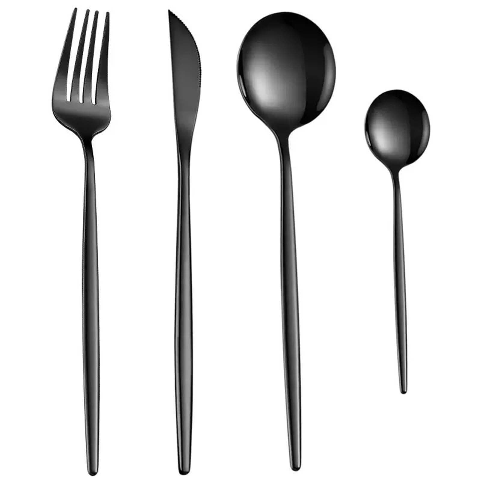 24 Piece Stainless Steel Cutlery Set – Black Dinner Knife Fork Spoon Teaspoon Set for Home Dining