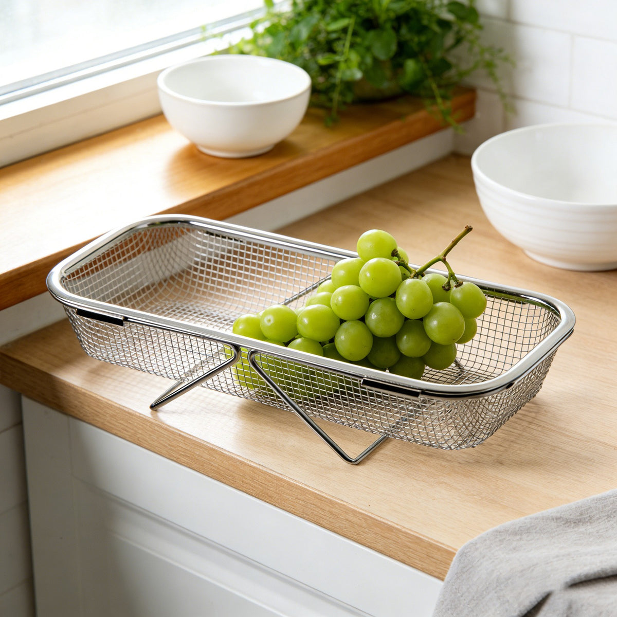 Vegetable Strainer Drainage Basket Stainless Steel Expandable Over Sink Colander