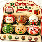 Six Christmas dumpling squishies in a display box