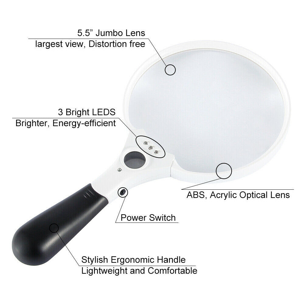 Extra Large Handheld Magnifying Glass 25X with 3 LED Lights Reading Magnifier