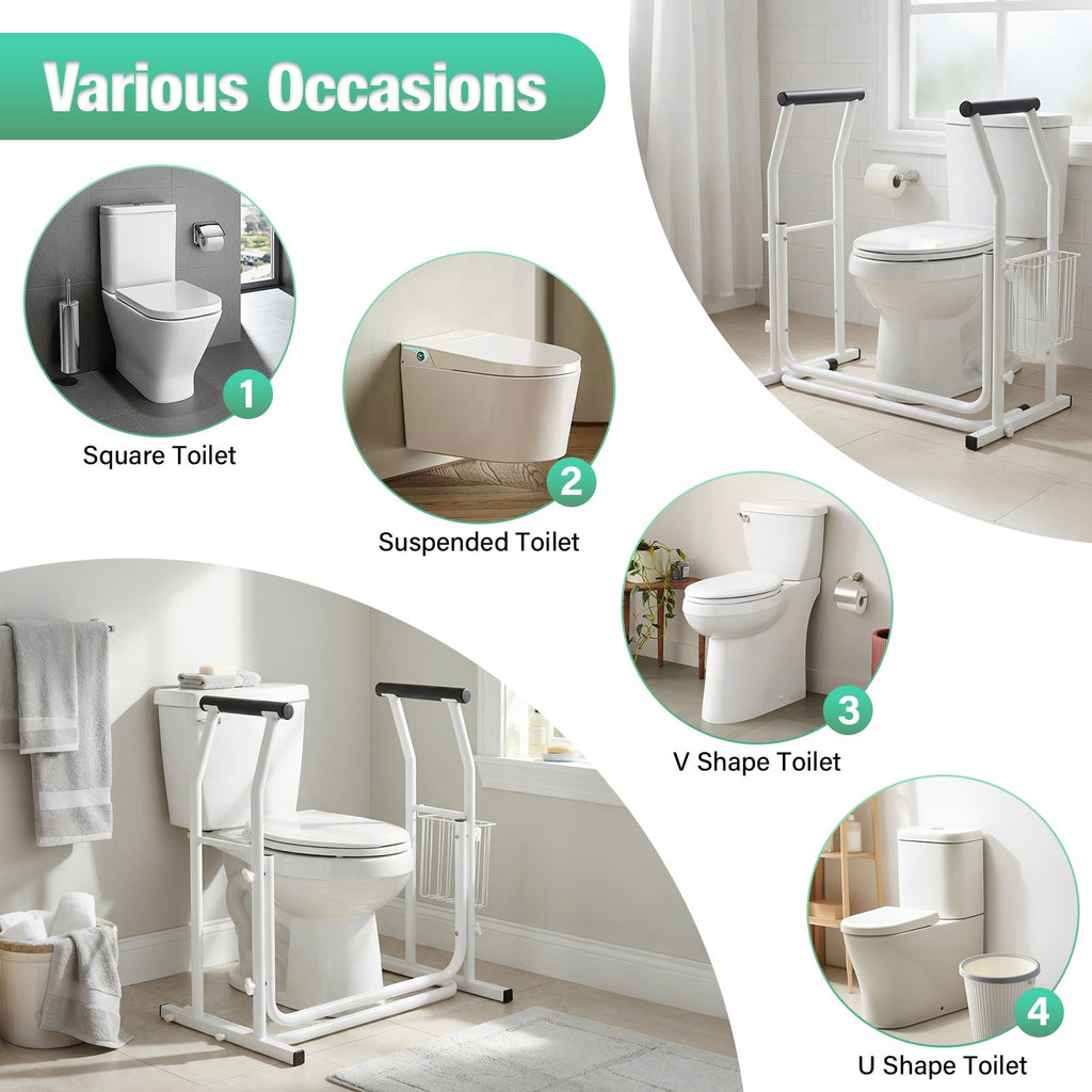 Toilet Support Frame Safety Grab Rail with Storage Basket Non-Slip Toilet Aid for Elderly & Disabled