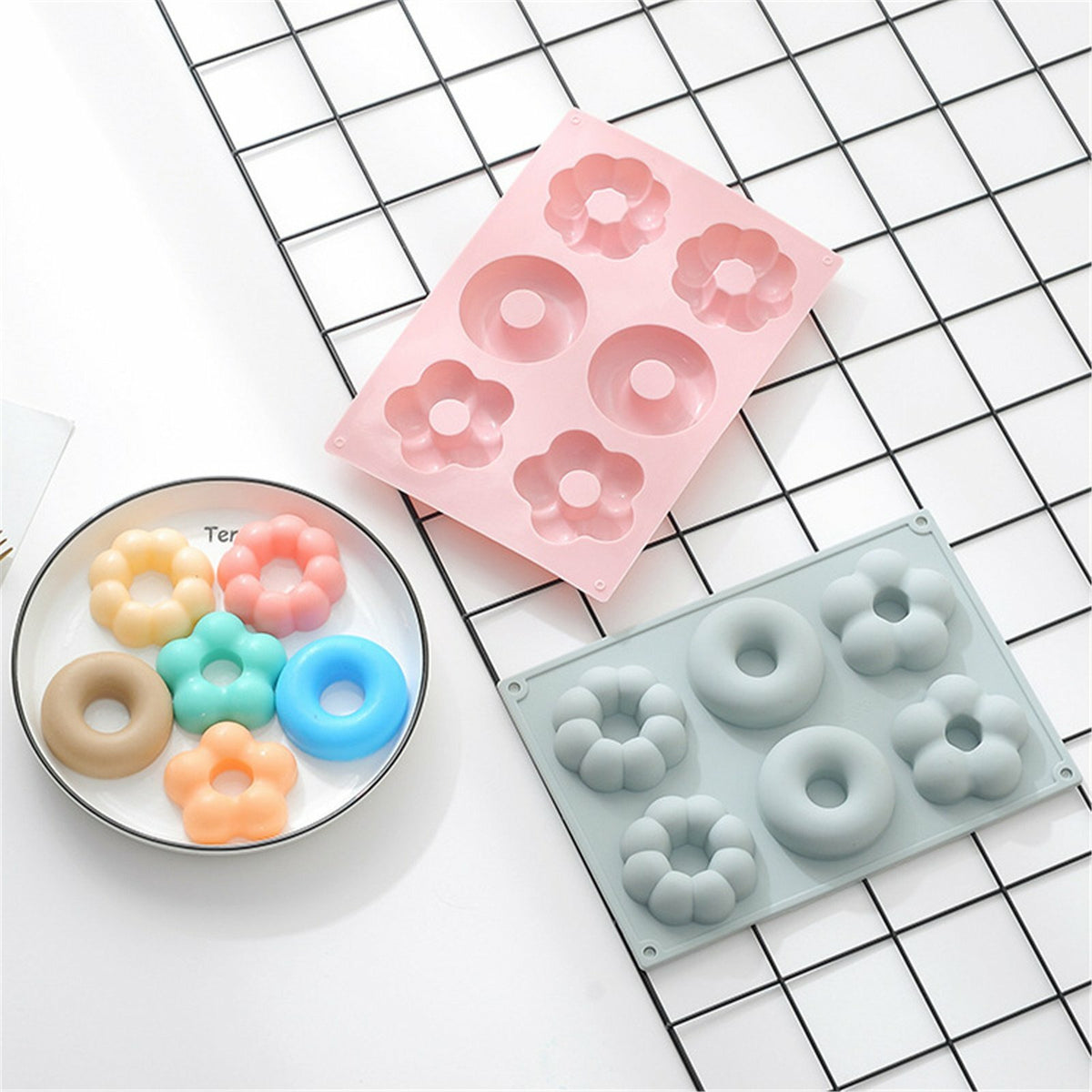 Baked donuts released from silicone mould