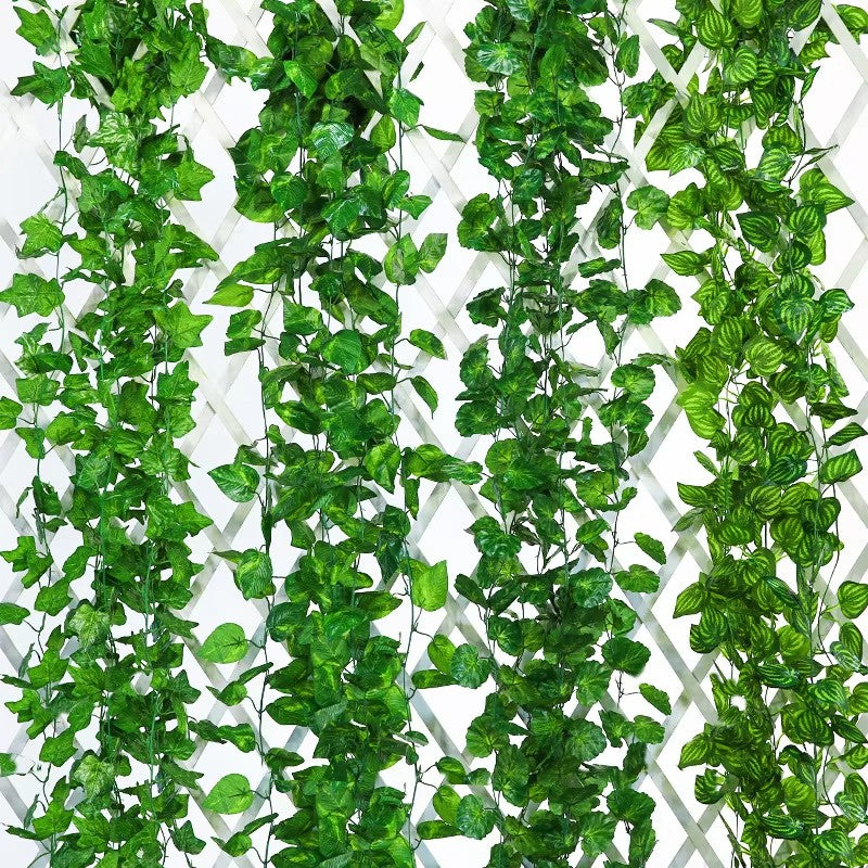 12PCS 2M Artificial Ivy Vine Garland - Fake Hanging Green Leaf Plant for Party Home Decor