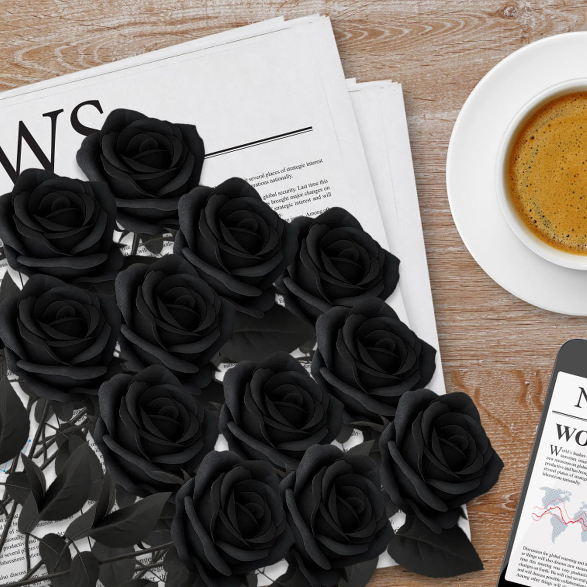 Black Artificial Rose Flowers for DIY Wedding Bouquets Halloween Decorations AU