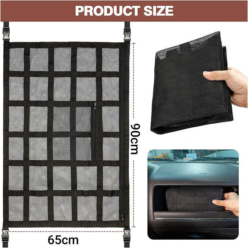 2pcs Car Ceiling Storage Net 90x65cm | Universal Roof Cargo Mesh Bag Organizer