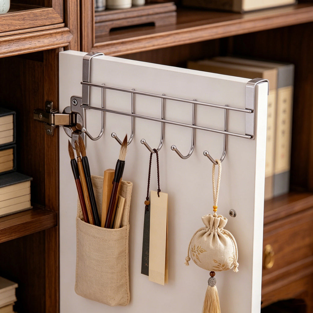 4pcs Over Door Hanger 5 Hooks | Stainless Steel Clothes Towel Rack No-Drill Holder