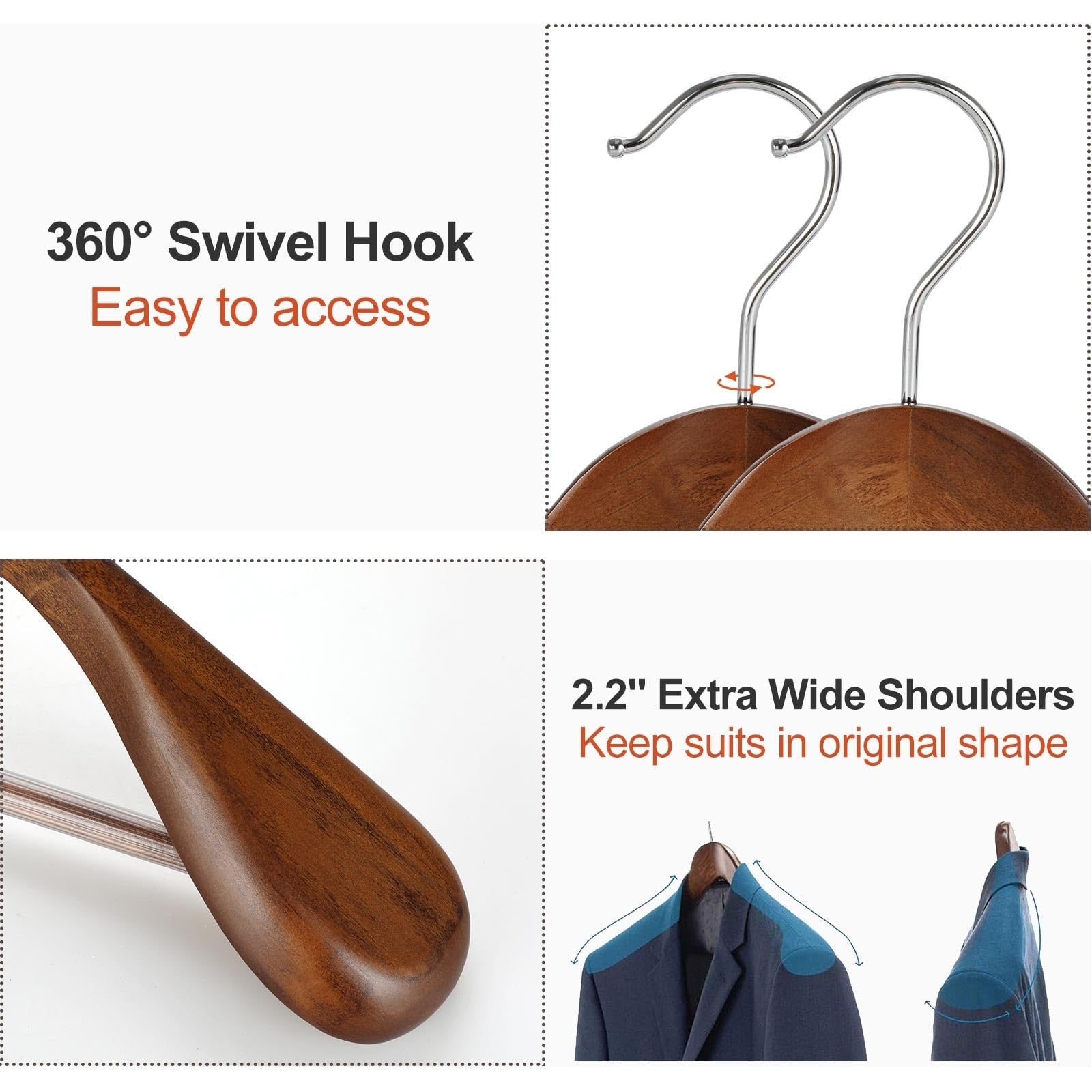 12 Pack 44.5cm Wide Shoulder Wooden Coat Hangers - Heavy Duty Suit Jacket Hangers Walnut