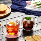 4PCS Double Wall Glass Coffee Tea Cups 300ml Heat Resistant with Stainless Steel Spoons