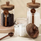 2 Pack Glass Storage Jars with Wooden Lid and Spoon – Airtight Coffee, Spice and Food Containers