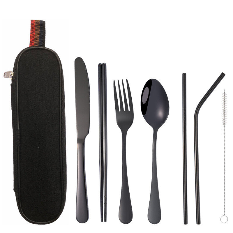 Portable Stainless Steel Travel Cutlery Set with Case – Spoon Fork Knife Chopsticks Kit (8PCS / 3PCS Options)