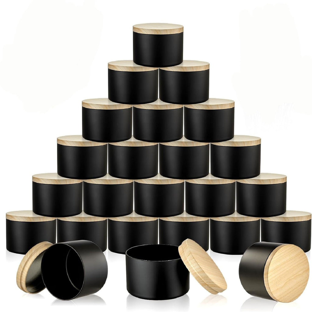 24PCS Black Candle Tins with Lids – Empty Tinplate Candle Containers for DIY Candle Making (4oz / 8oz)