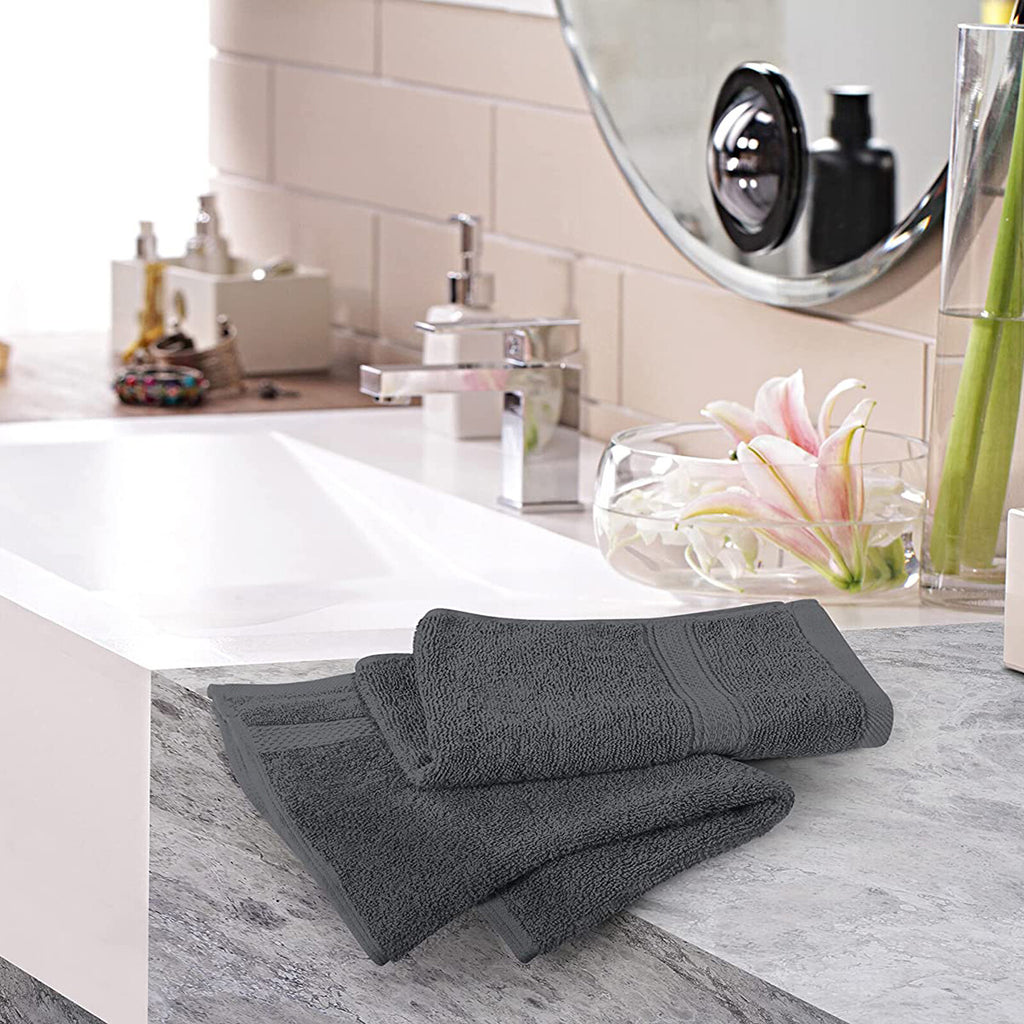 2PCS Cotton Face Washer Towels 35x75cm - Soft 120GSM Face Cloth Set Grey