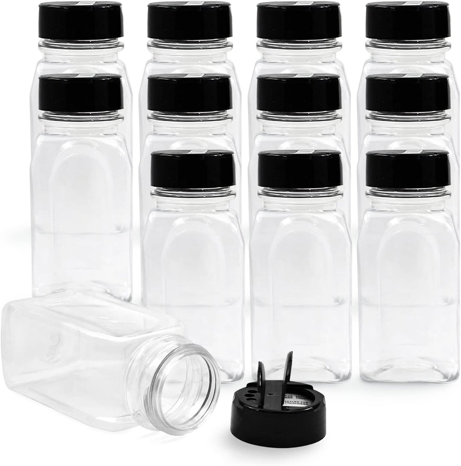 6/12/24/36pcs 100ml Clear Square Spice Jars with Lids | Plastic Herb Seasoning Storage Bottles