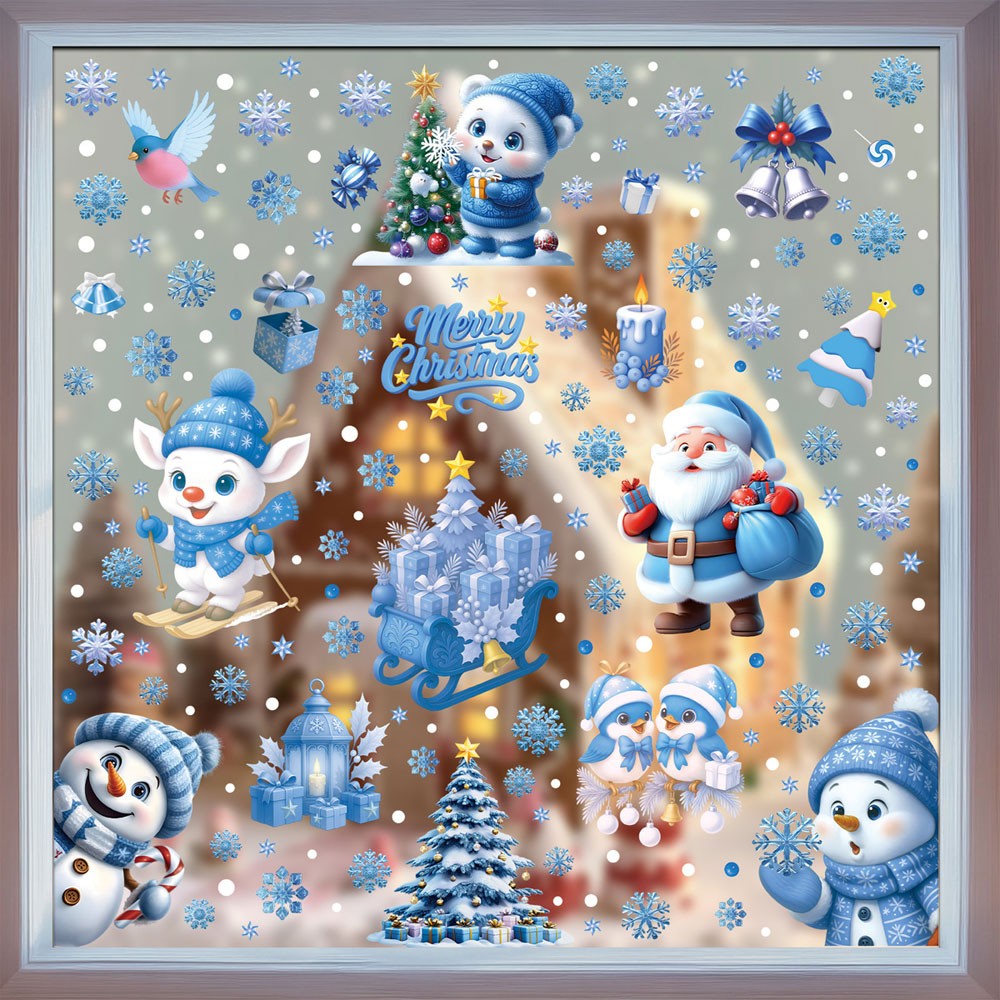 Christmas Window Stickers Winter Snowman Santa Claus Snowflake Elk Static OD