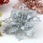 10pcs Christmas Poinsettia Glitter Flowers – Xmas Tree Hanging Decorations