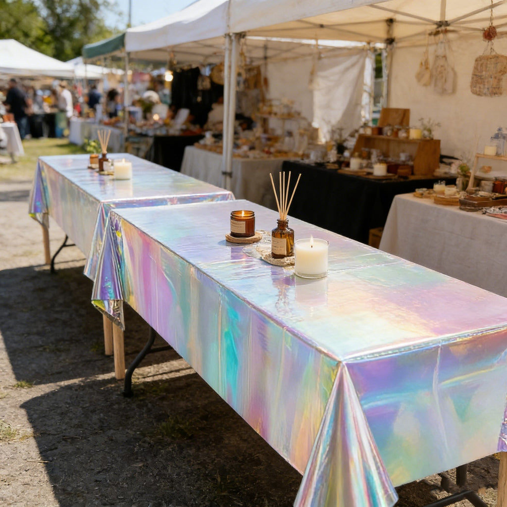6pcs Holographic Tablecloths | Iridescent Waterproof Party Table Covers