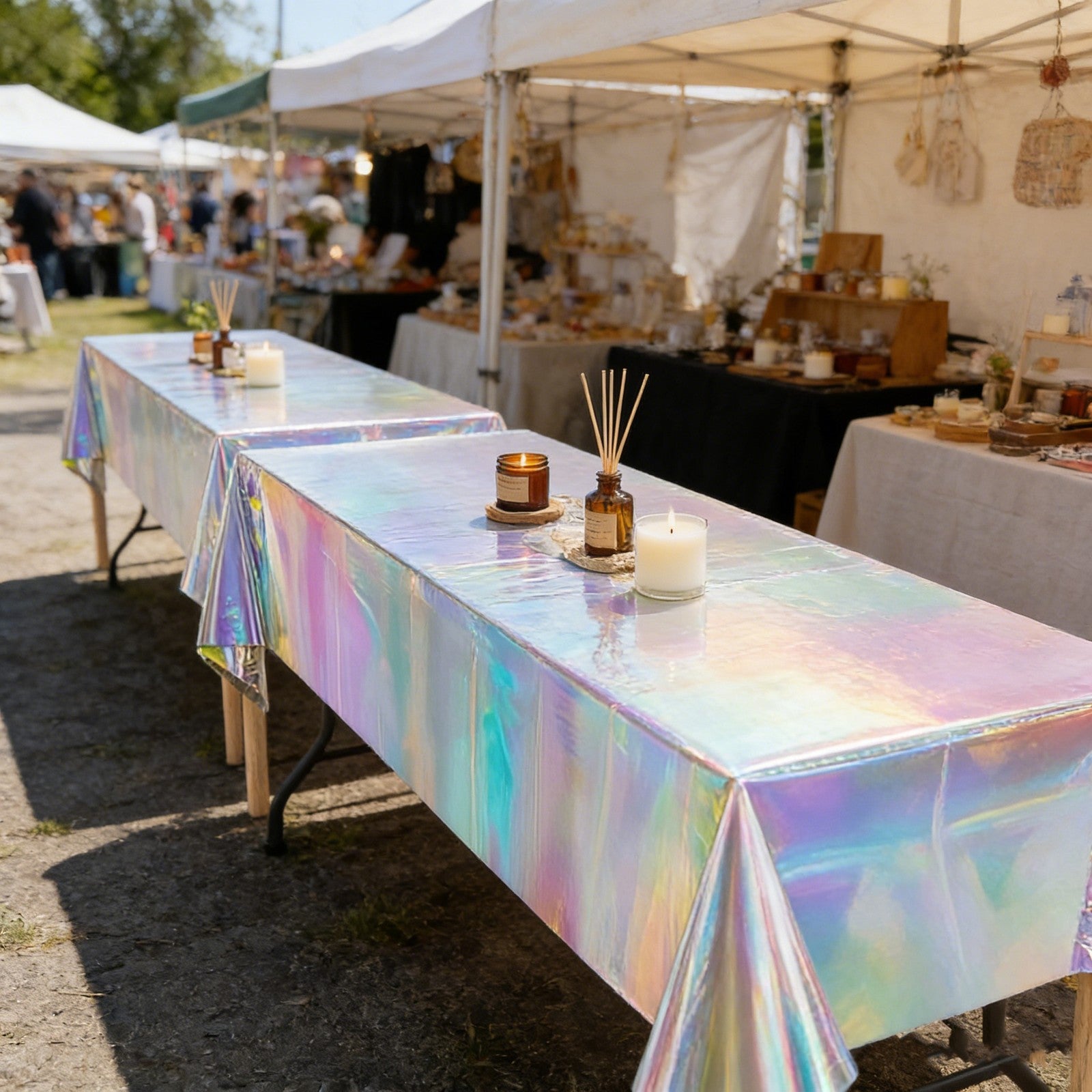 6pcs Holographic Tablecloths | Iridescent Waterproof Party Table Covers