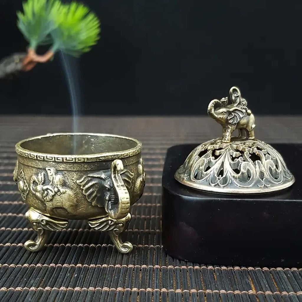 Elephant Lotus Incense Burner Metal Incense Holder Bowl Decorative Incense Burner