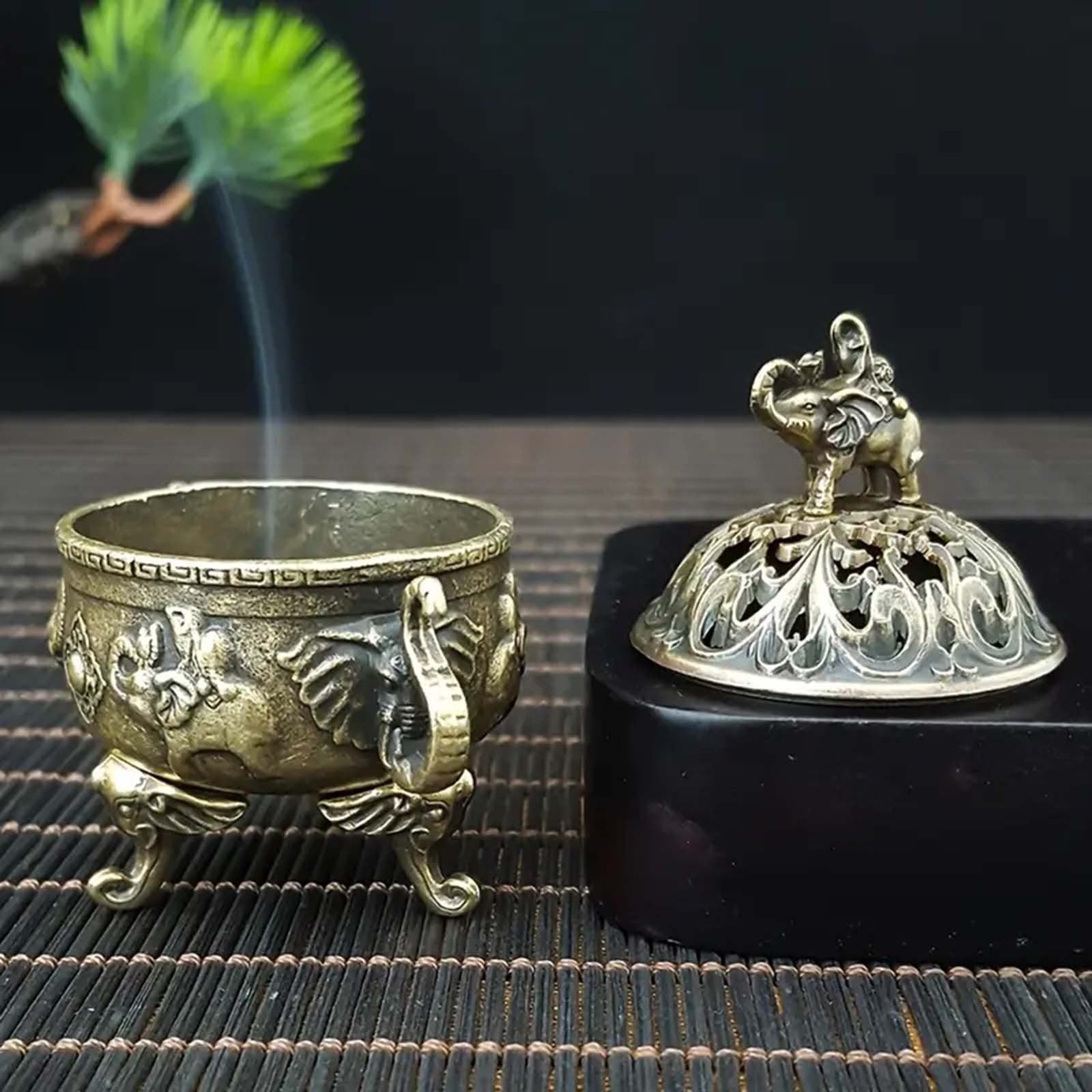 Elephant Lotus Incense Burner Metal Incense Holder Bowl Decorative Incense Burner