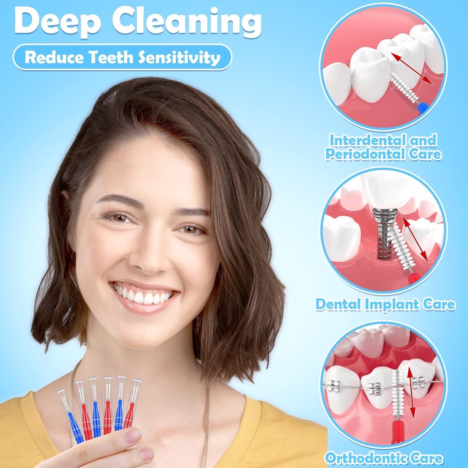 180PCS Interdental Brush Floss Sticks – 3 Size Teeth Cleaning Toothpick Brushes for Oral Care