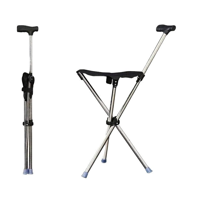 Foldable Walking Cane Chair Adjustable Portable Seat Stool Lightweight Mobility Aid