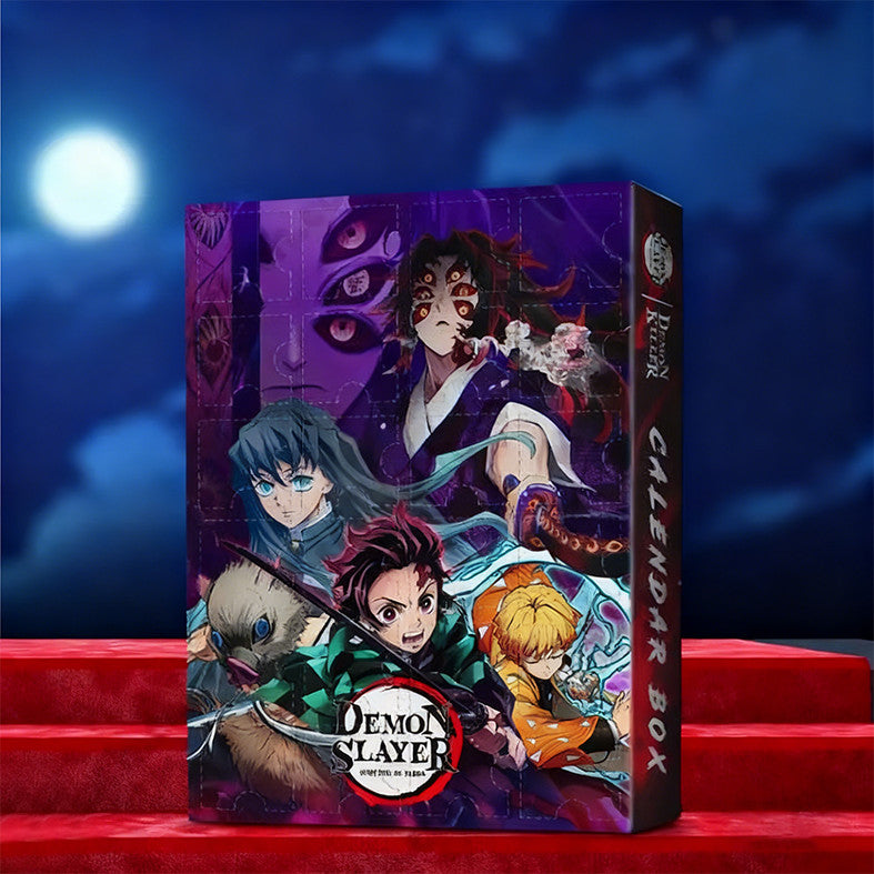 Purple anime advent calendar box at night