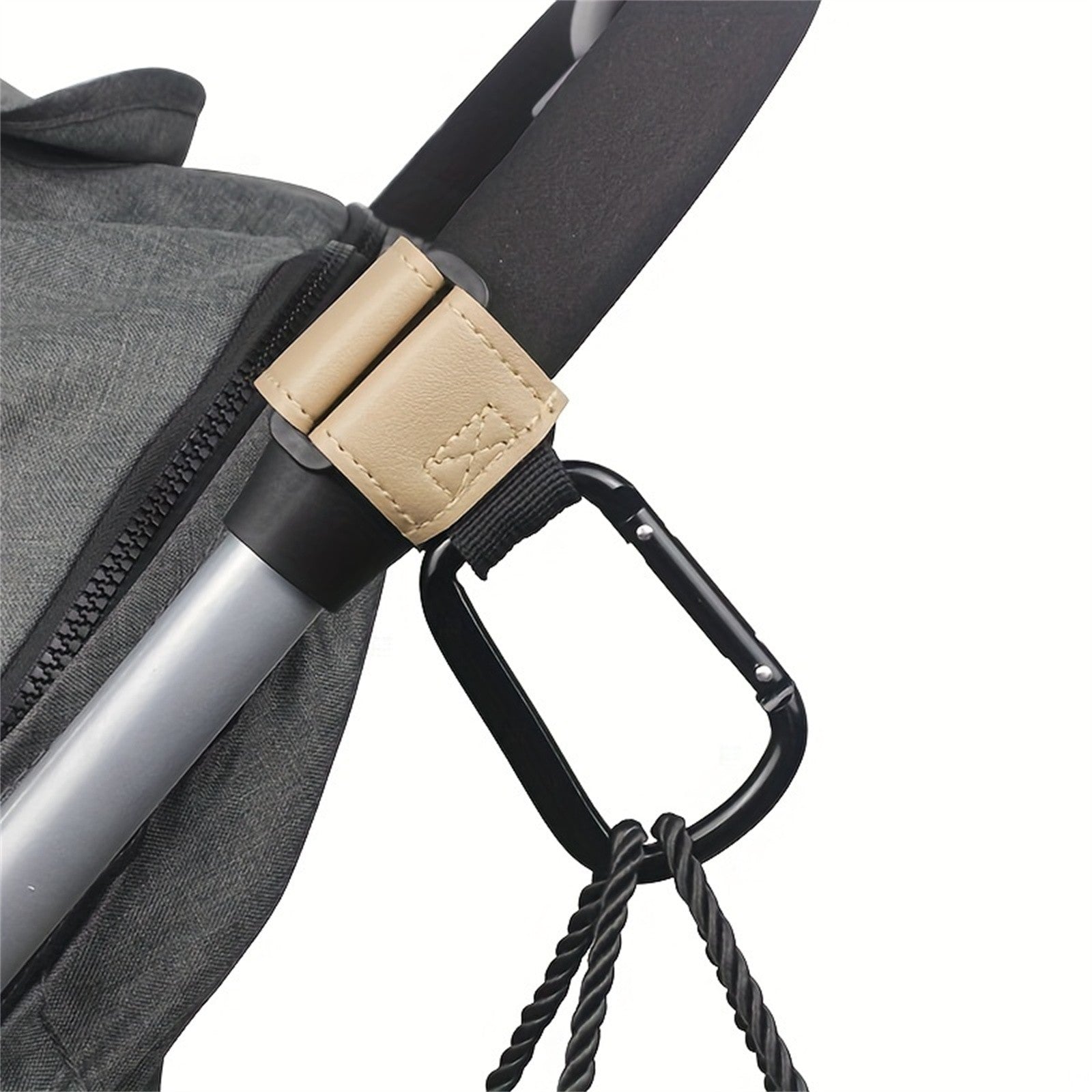 2PCS Metal Pram Hooks - PU Stroller Bag Hangers for Diaper Bags & Shopping Bags