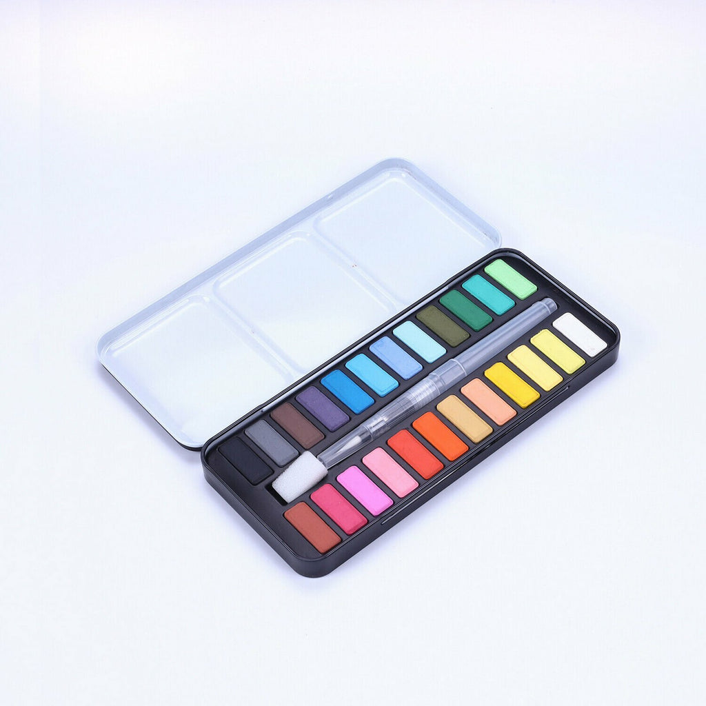 24 or 48 Colour Watercolour Paint Set with Brush - Solid Watercolour Art Kit for Kids and Artists