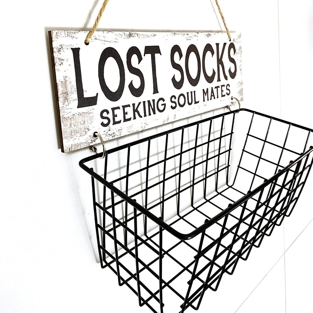 Lost Socks Laundry Basket Sign – Wall Mounted Laundry Room Sock Organizer