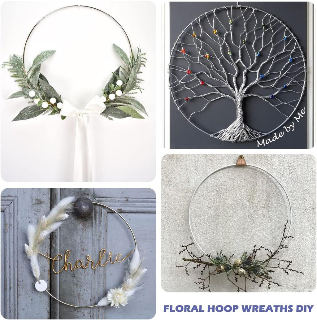 Silver Round Floral Hoop Centerpiece Set - Standing Metal Wreath Hoops for Wedding Party and Event Decor