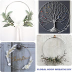 Silver Round Floral Hoop Centerpiece Set - Standing Metal Wreath Hoops for Wedding Party and Event Decor