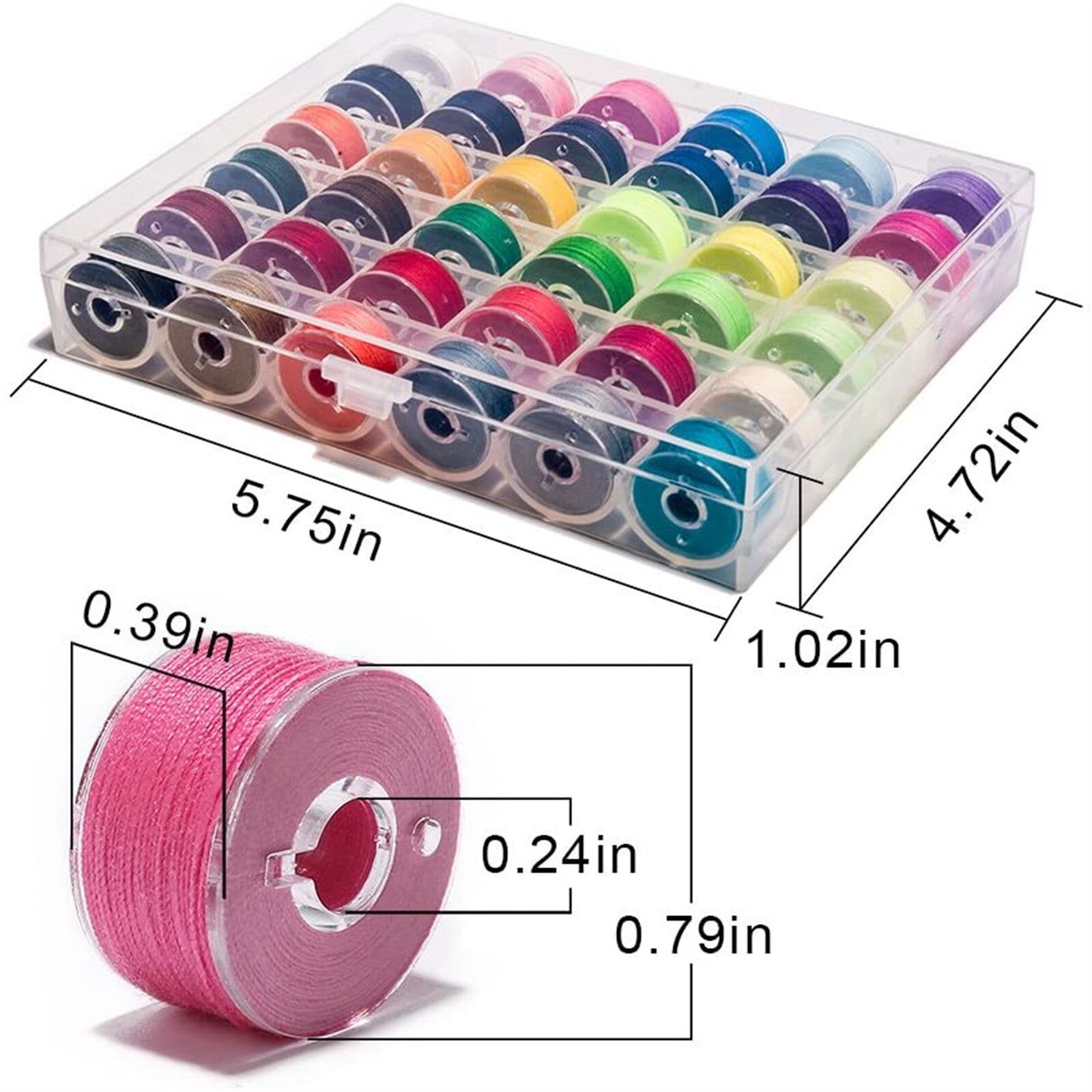 36PCS Sewing Machine Thread Spools with Clear Bobbin Storage Case Multicolor