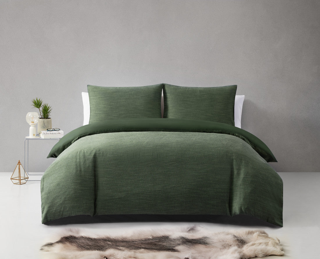 Olive green jacquard quilt cover set