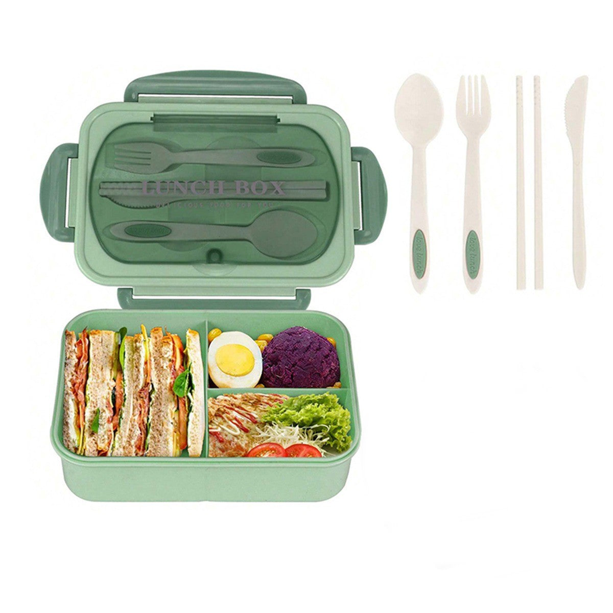1 Set Divided Grid Lunch Box - Portable Insulated Food Container with Lid