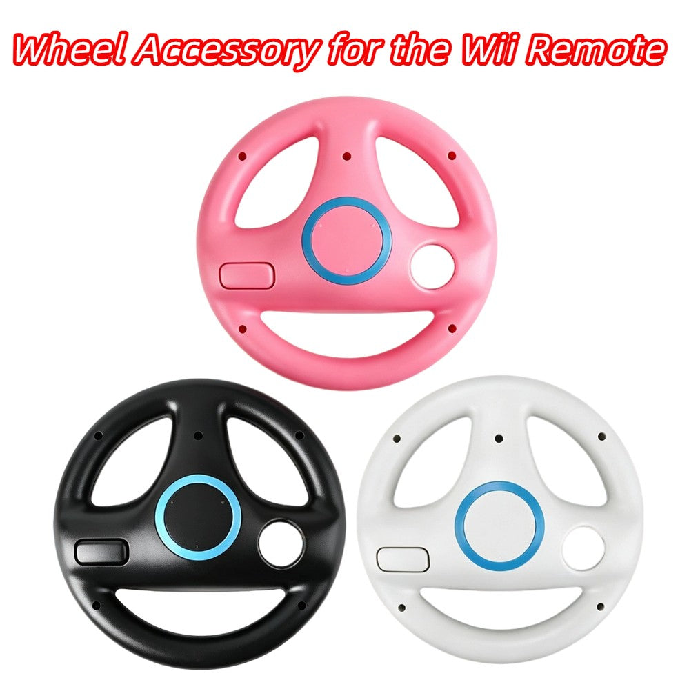 Wii steering wheels in pink, black and white