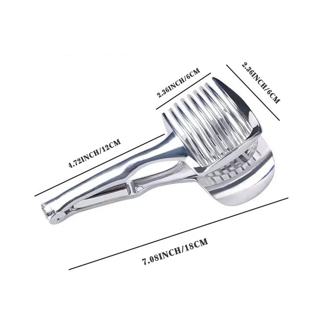 Handheld Tomato Slicer & Lemon Cutter – Stainless Steel Fruit Vegetable Slicing Holder