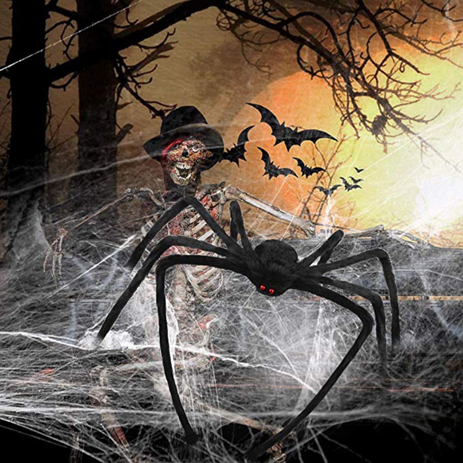 4PCS Giant Black Spider Halloween Decoration Plush Haunted House Party Prop