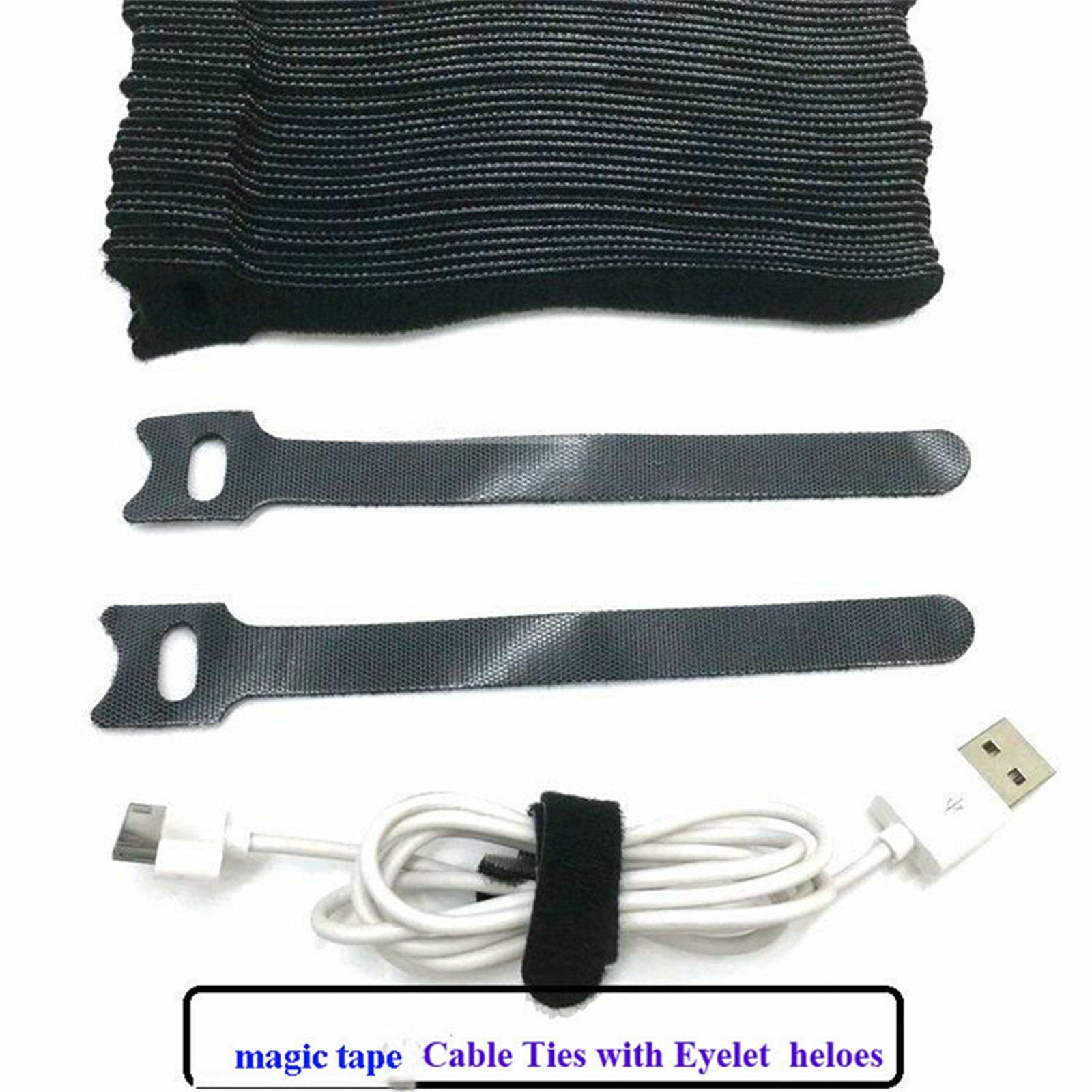 100PCS Reusable Cable Ties 20cm / 30cm – Adjustable Hook and Loop Wire Management Straps