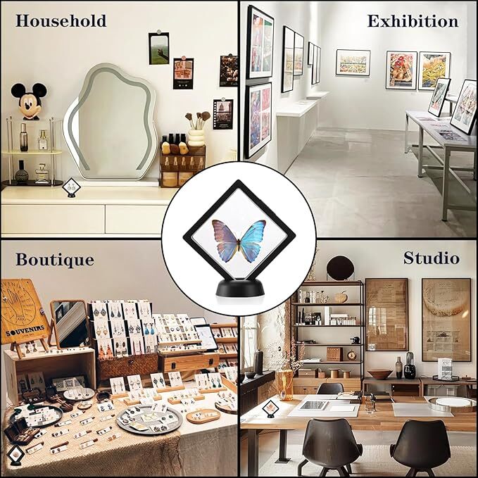20PCS Square 3D Floating Jewelry Display Frames - Coin Holder Box Cases with Stands